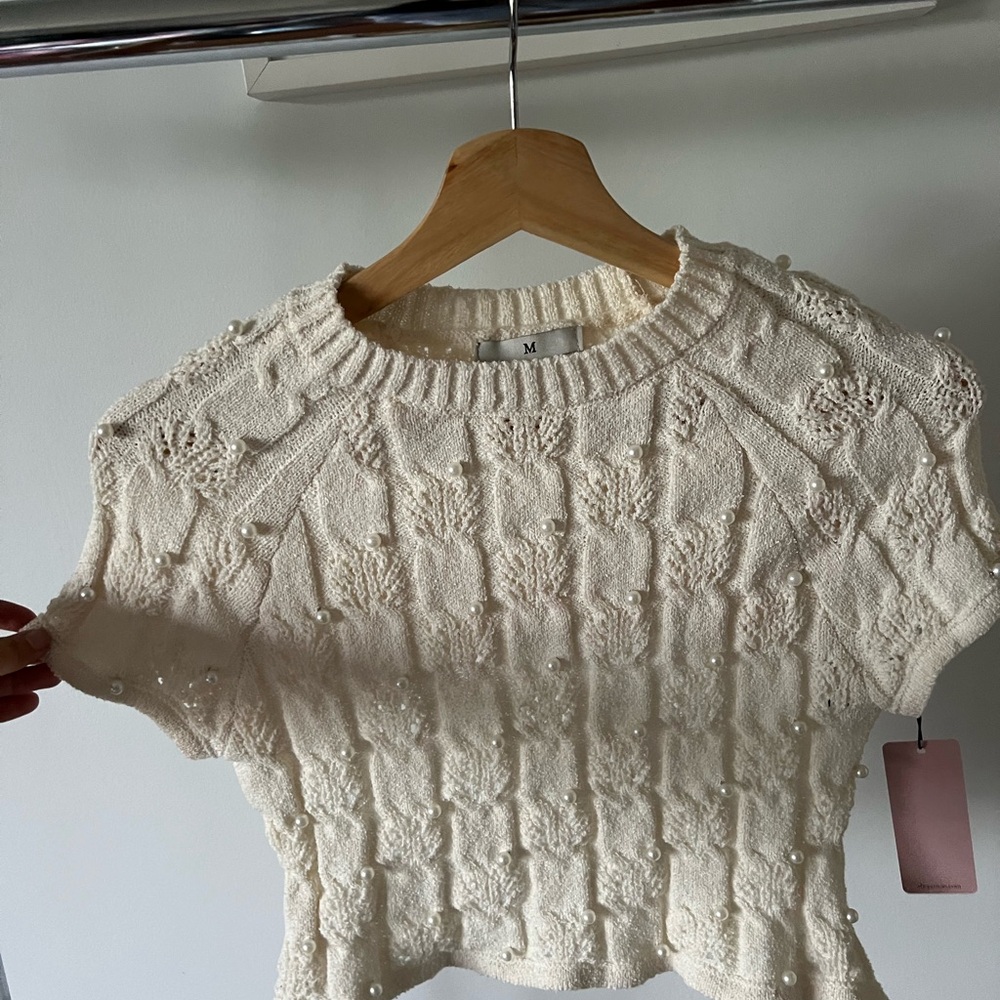 Cream Cable Knit Crew Neck Sweater